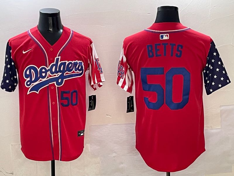 Men Los Angeles Dodgers #50 Betts Red a generation of national flags Joint name 2025 Nike MLB Jersey style 2->washington commanders->NFL Jersey